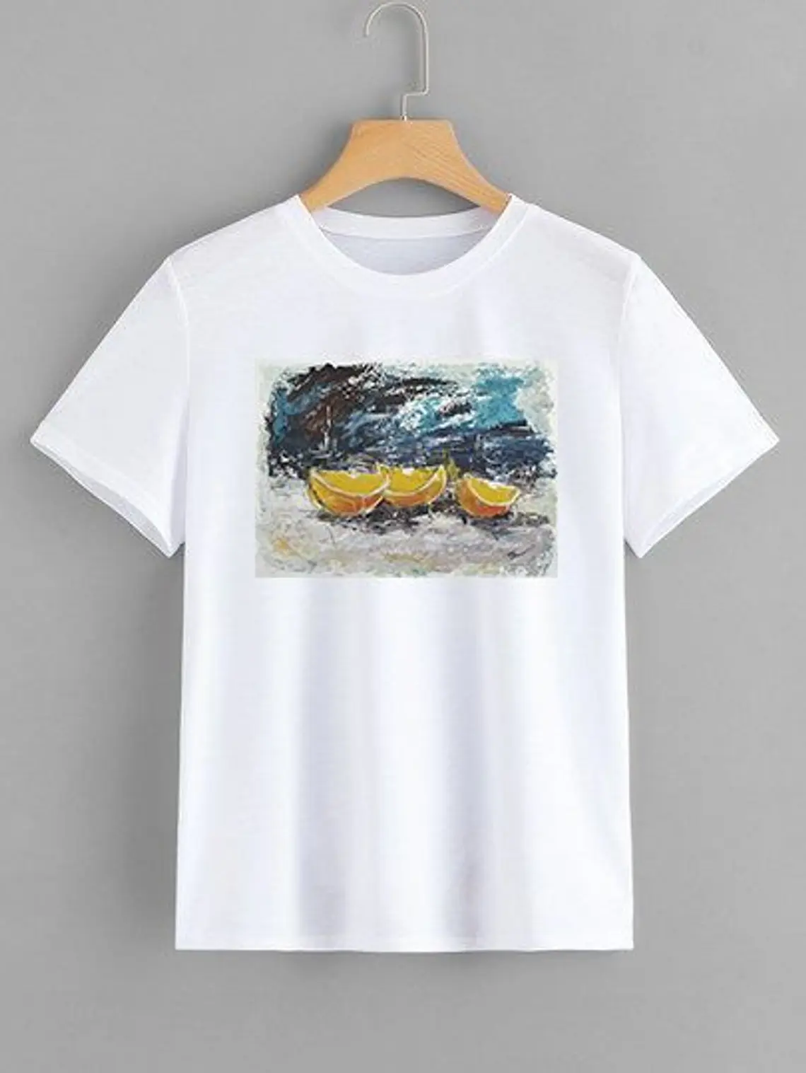 T-shirt - Art painting - Orange Boats - White