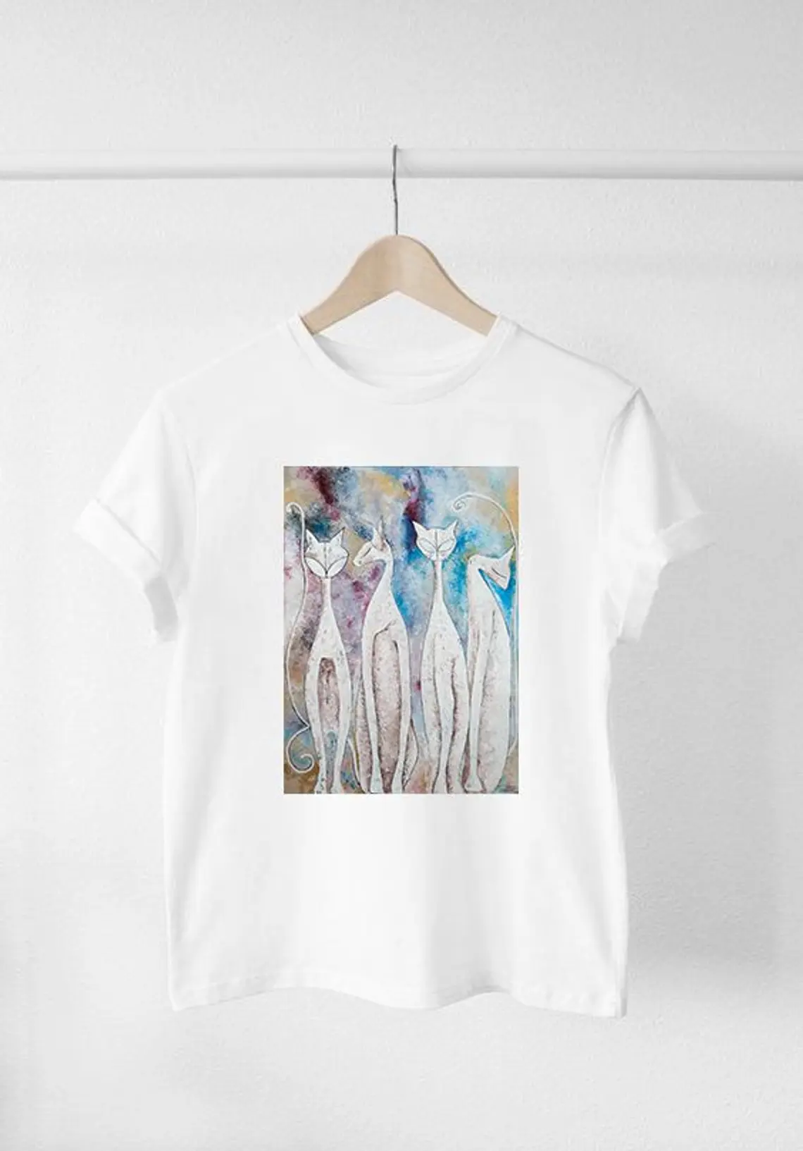 T-shirt - Art painting - 4 Cats of Barcelona - White
