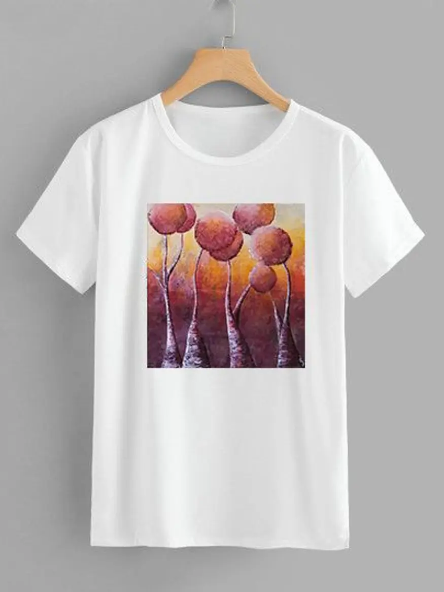 T-shirt - Art painting - Purple Forest - White